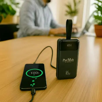 High-capacity USB-C power bank used with mobile devices