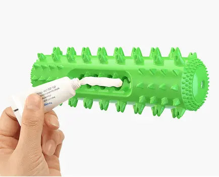 Dog toothbrush toy use illustration