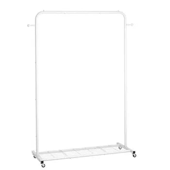 Rolling clothes rack storage details