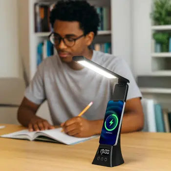Compact LED charging lamp on a modern desk