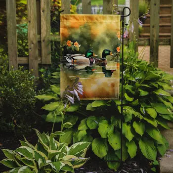 Mallard garden flag displayed outdoors