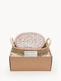 Flower terracotta bread warmer and oval handwoven basket