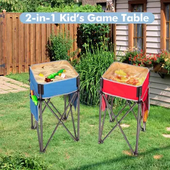 Portable fabric camping table with storage basin