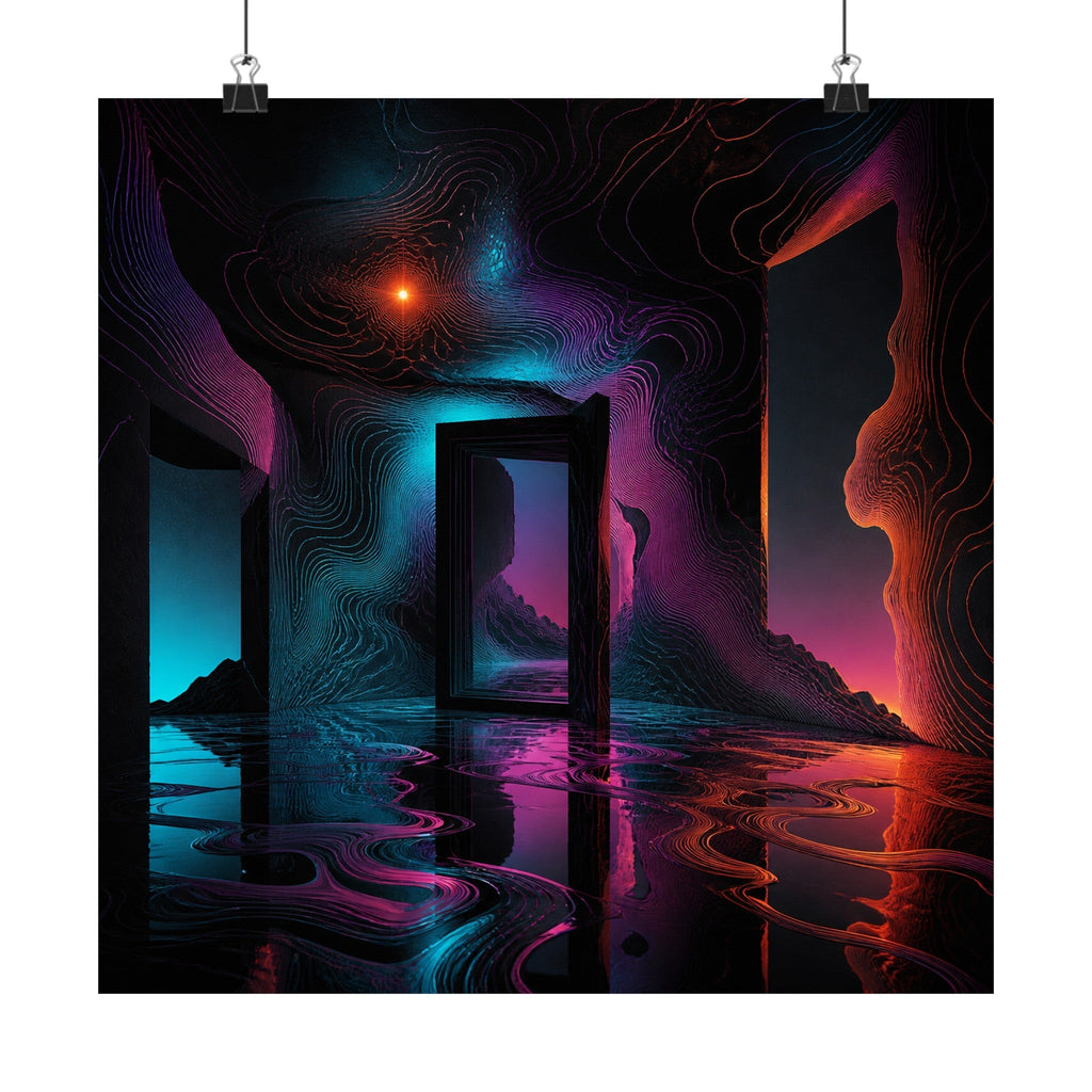 Liminal Heatmap satin art print displayed with black binder clips