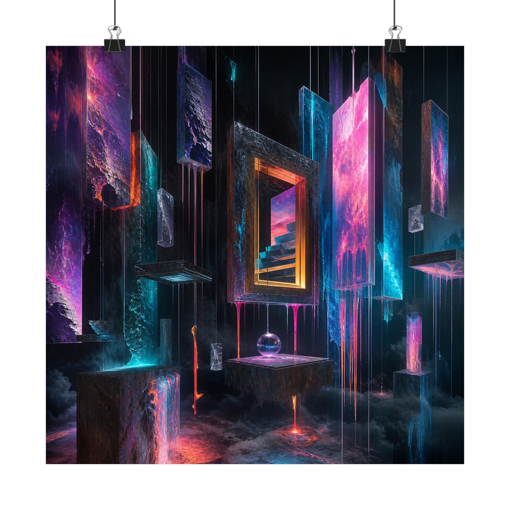 Museum of Falling Light satin art print displayed with black binder clips