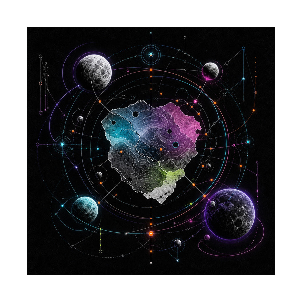 Orbiting Atlas original psychedelic art print on a clean white background