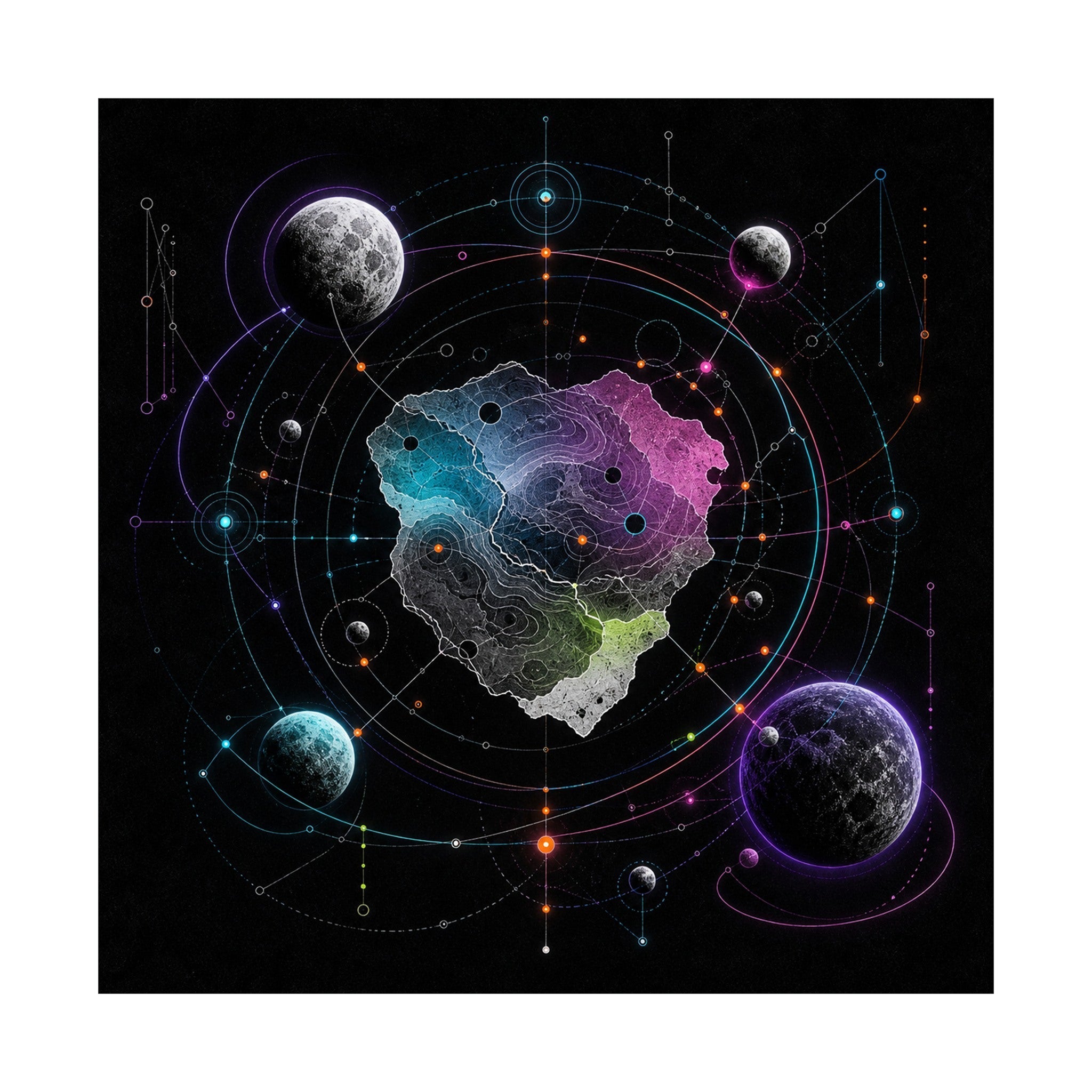 Orbiting Atlas original psychedelic art print on a clean white background