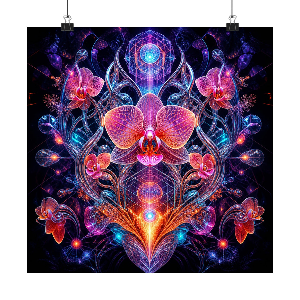 Orchid Signal Array satin art print displayed with black binder clips