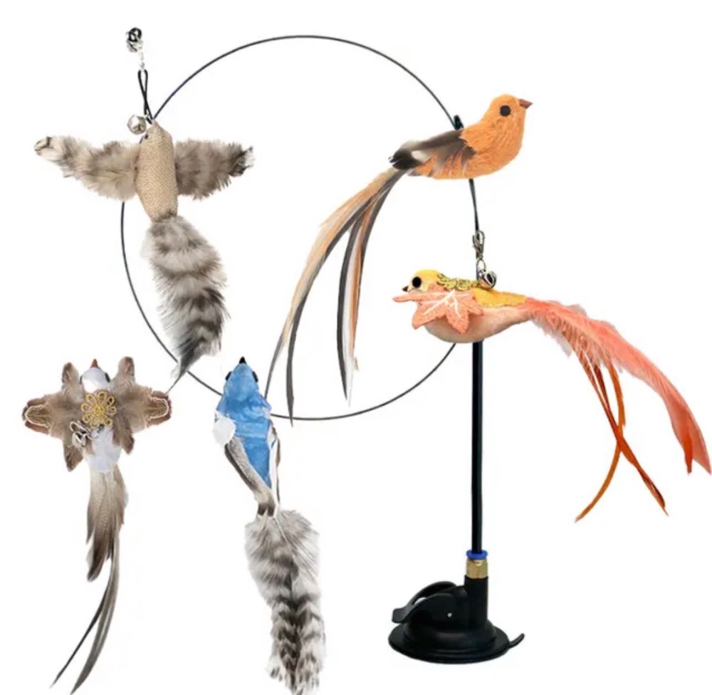 pouncestick suction cup cat feather toy