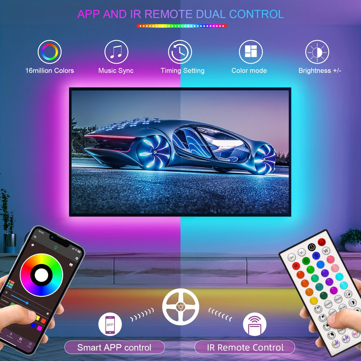 pulseglow rgb led strip lights music sync