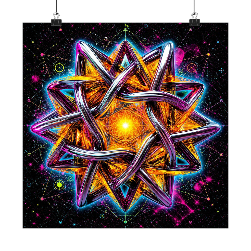 Solaris Knot satin art print displayed with black binder clips
