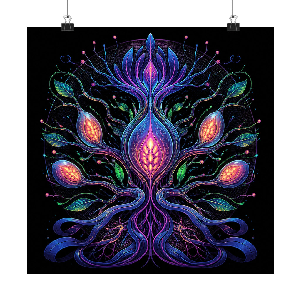 Alien Botanical Circuit original TrendTap art print displayed with binder clips