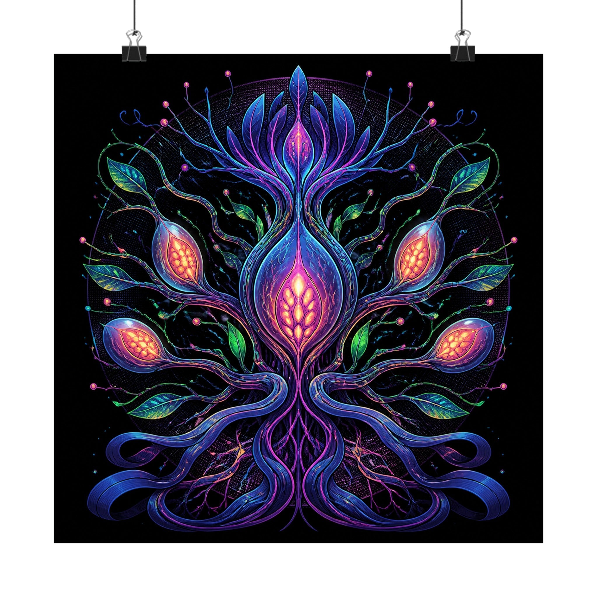 Alien Botanical Circuit original TrendTap art print displayed with binder clips