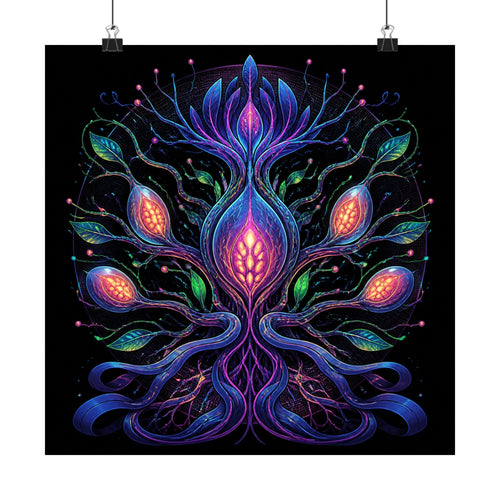 Alien Botanical Circuit original TrendTap art print displayed with binder clips