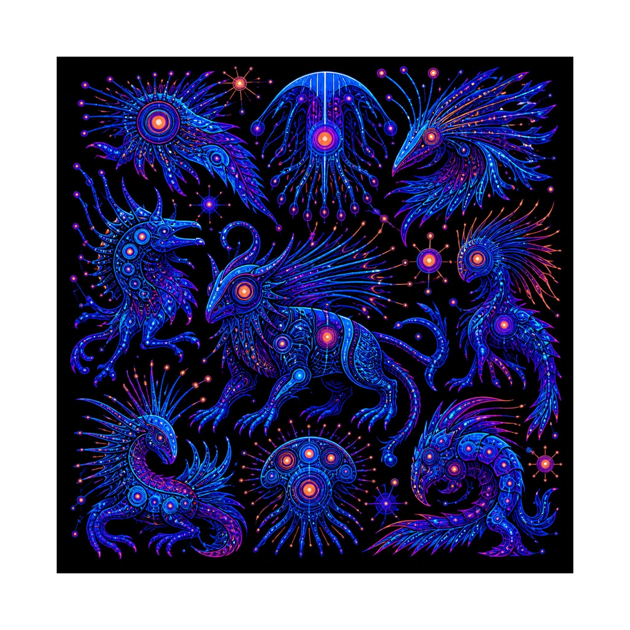 Blue Static Menagerie original TrendTap art print shown on a clean white display