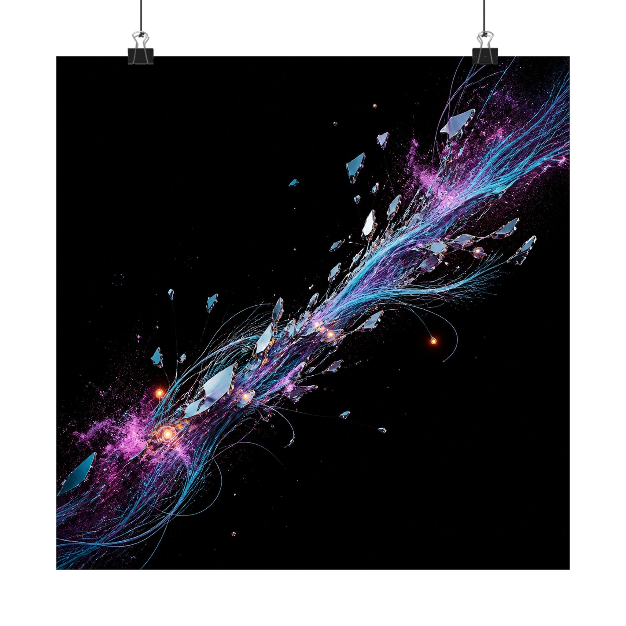 Celestial Cable Bloom original TrendTap art print displayed with binder clips