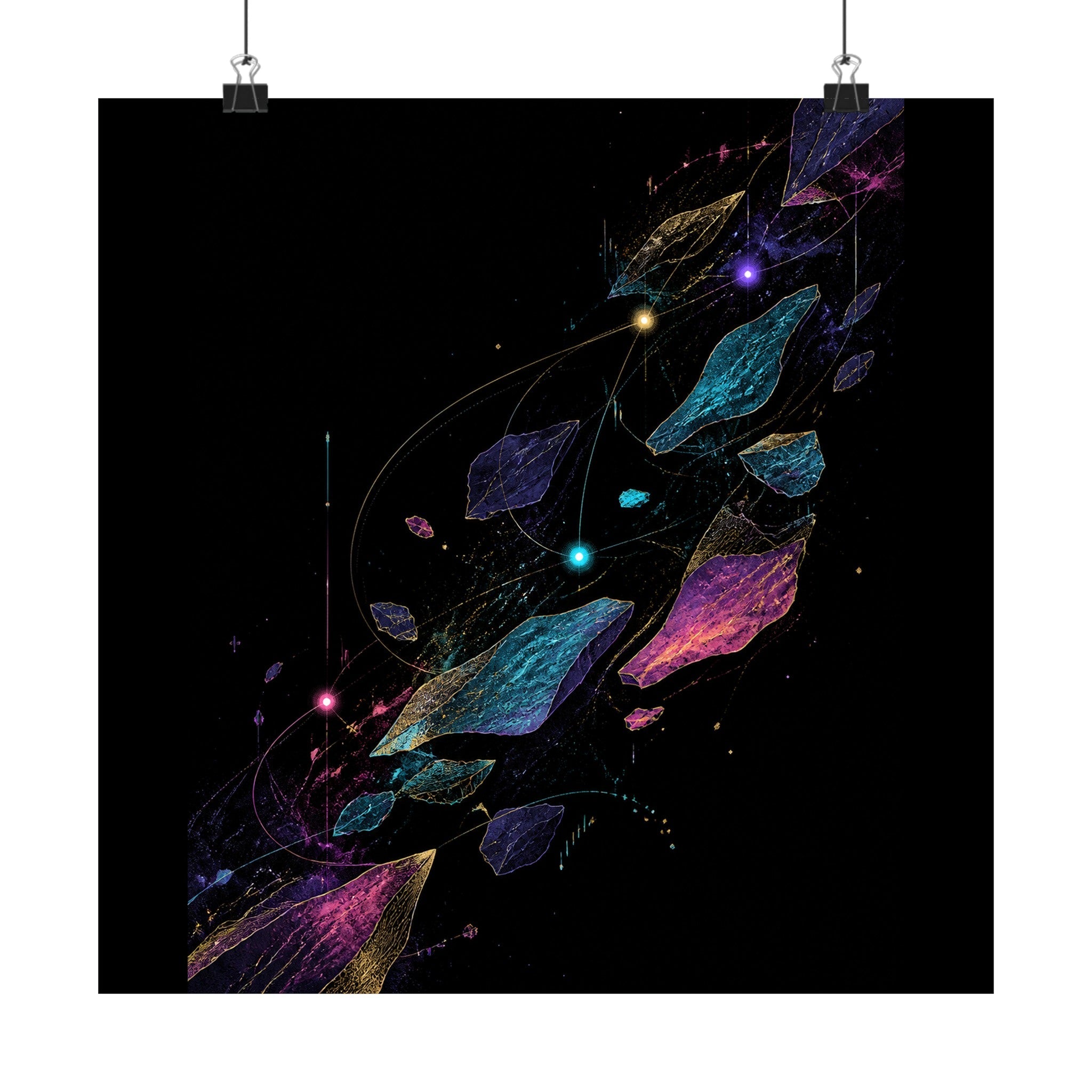 Celestial Drift Tapestry original TrendTap art print displayed with binder clips