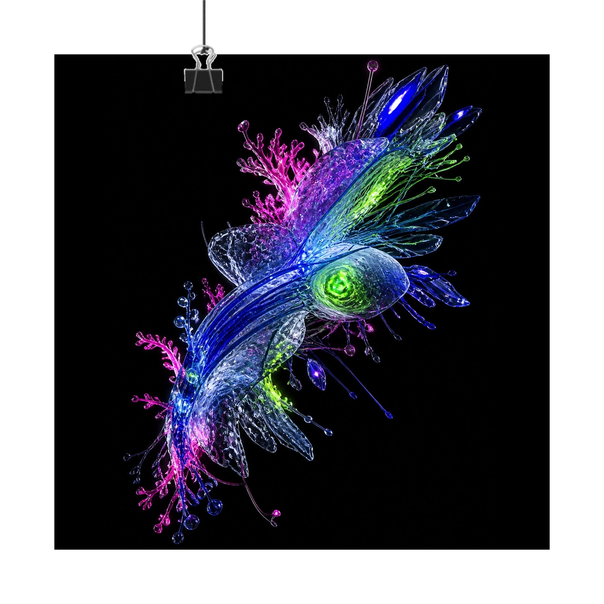 Crystal Organism Relay original TrendTap art print displayed with binder clips