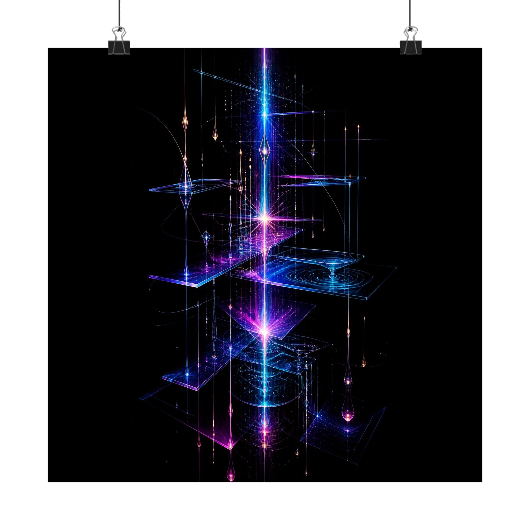 Glass Meridian Relay original TrendTap art print displayed with binder clips