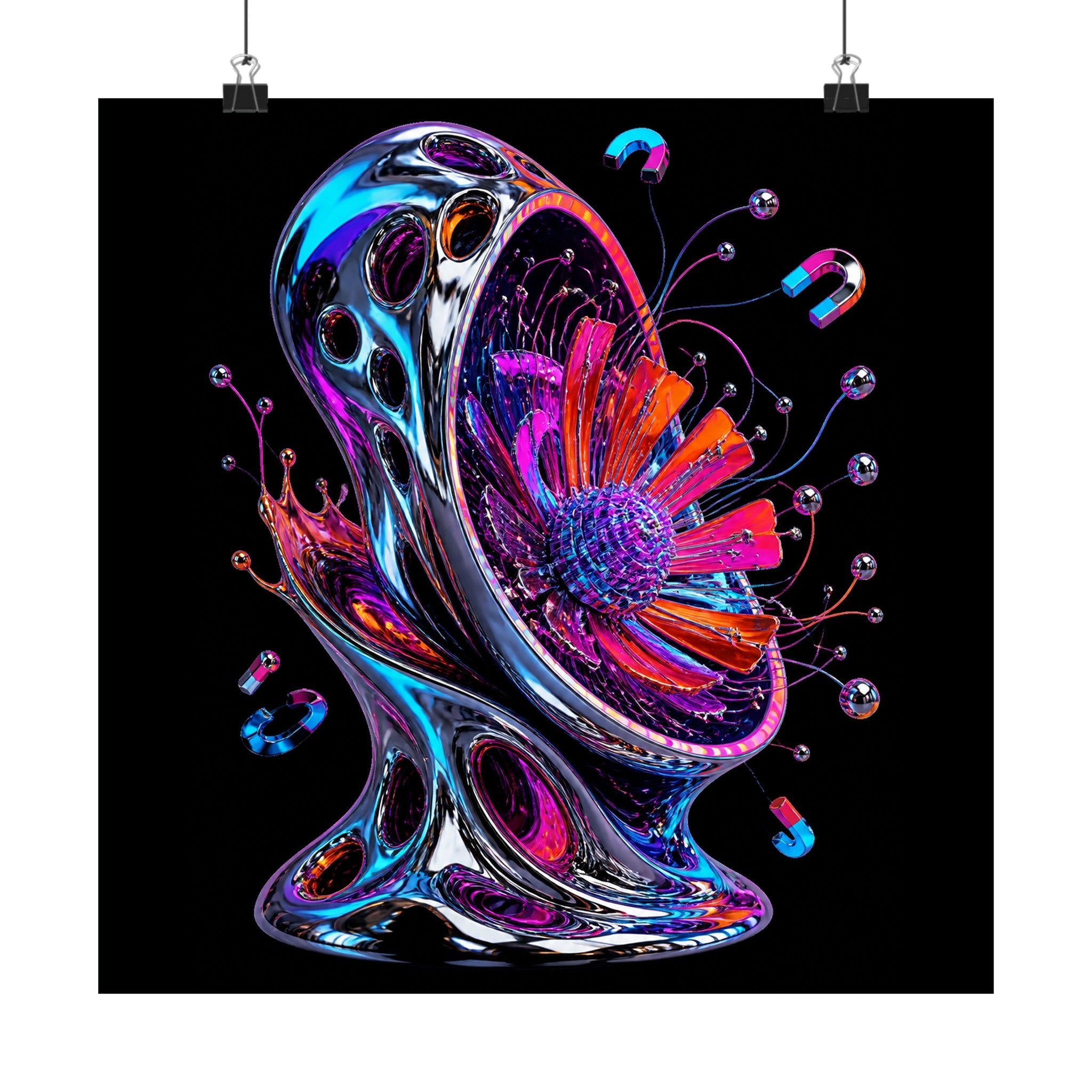 Magnetic Bloom Vessel original TrendTap art print displayed with binder clips