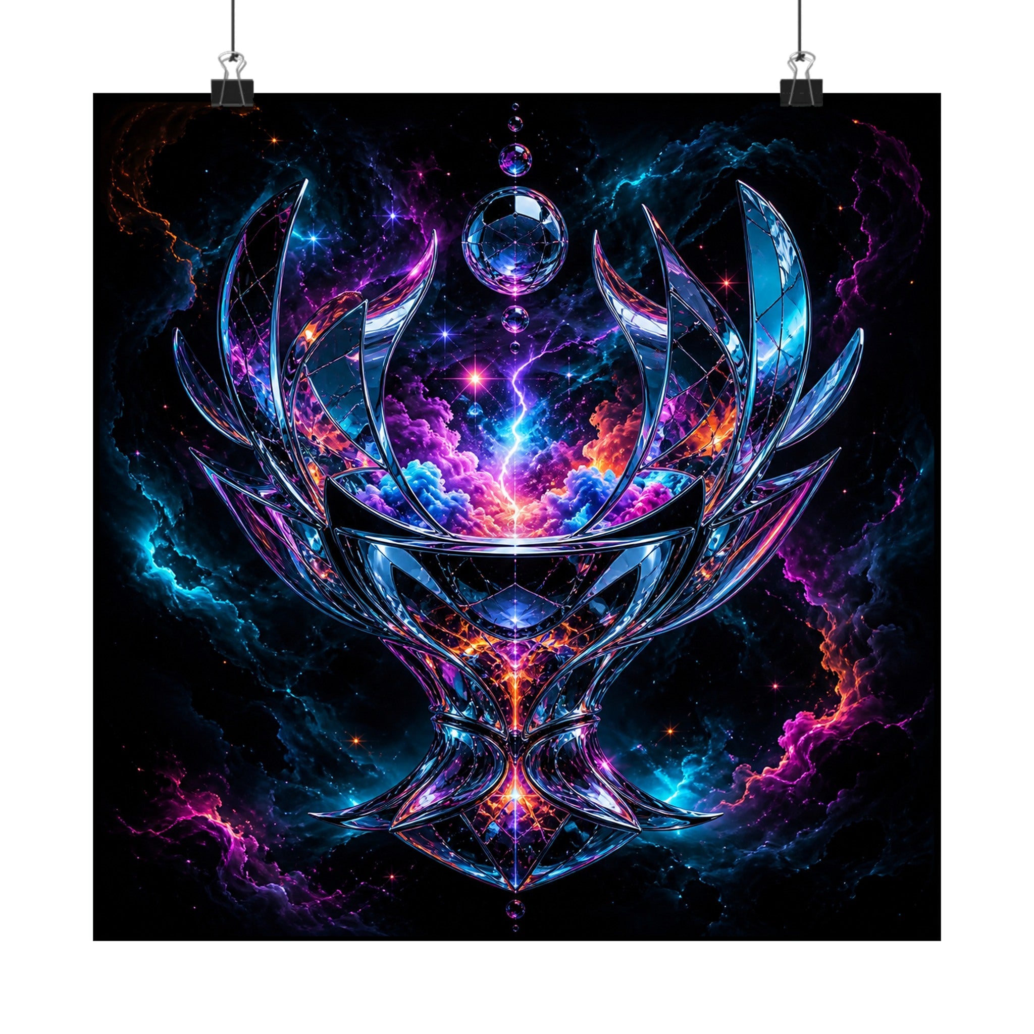 Mirrorstorm Vessel original TrendTap art print displayed with binder clips
