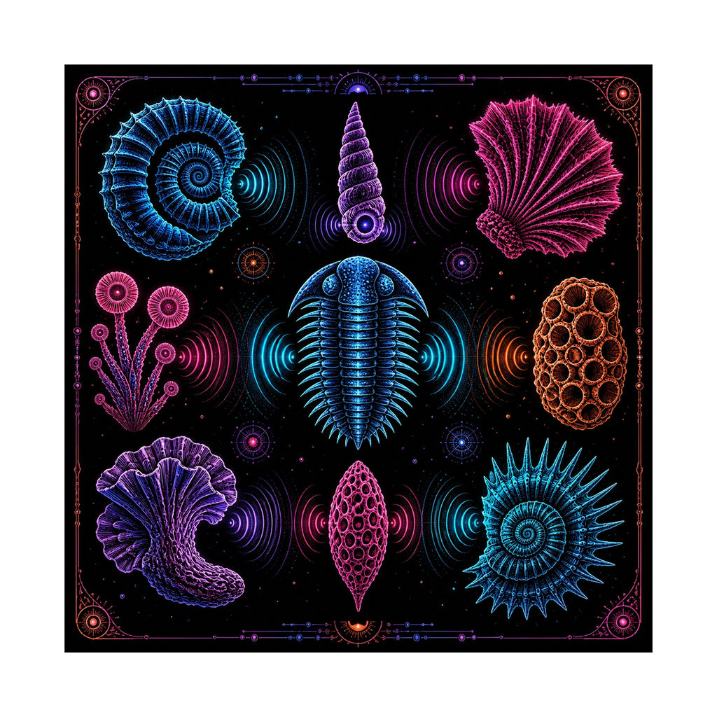 Neon Fossil Choir original TrendTap art print shown on a clean white display