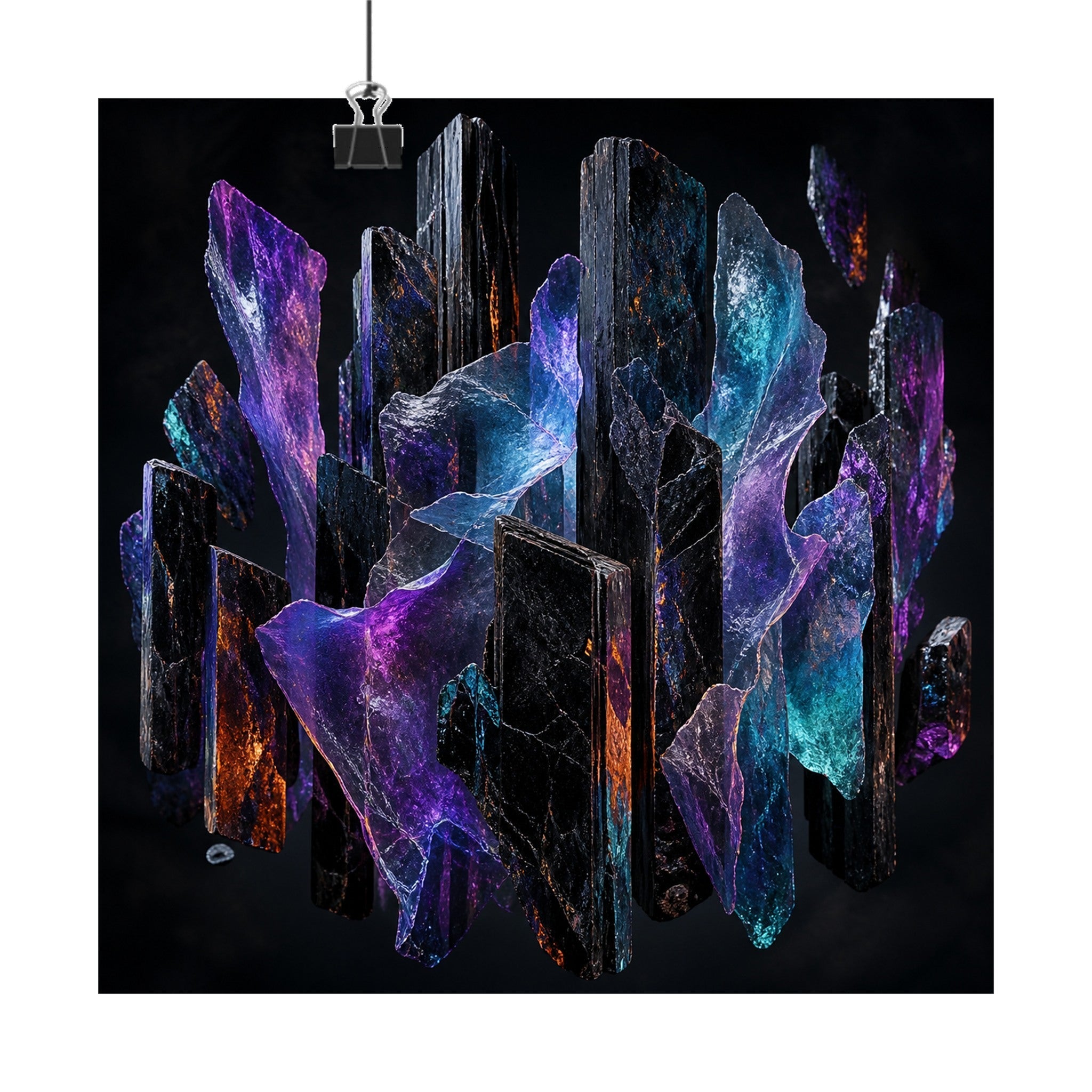 Obsidian Mica Choir original TrendTap art print displayed with binder clips