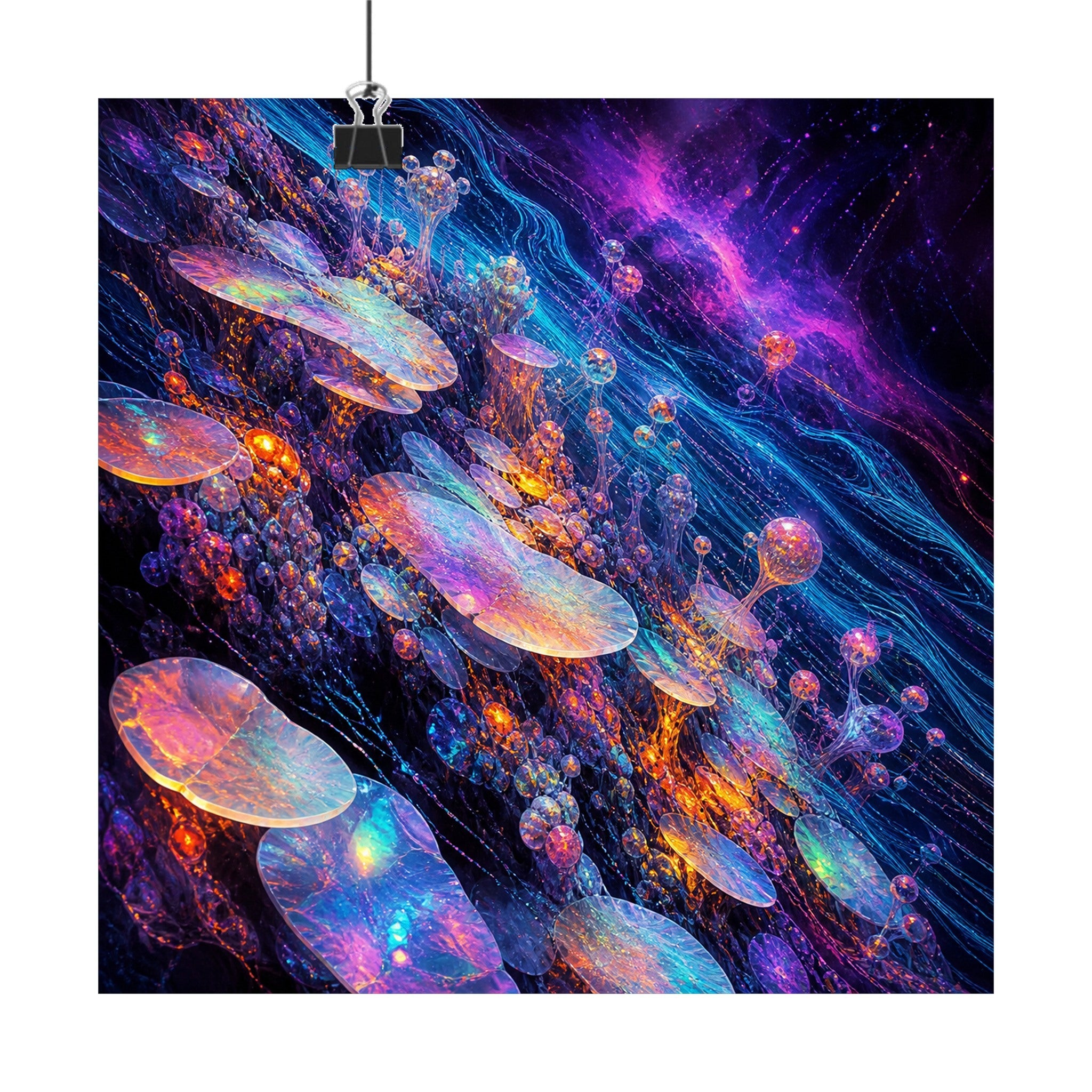 Opal Data Reef original TrendTap art print displayed with binder clips
