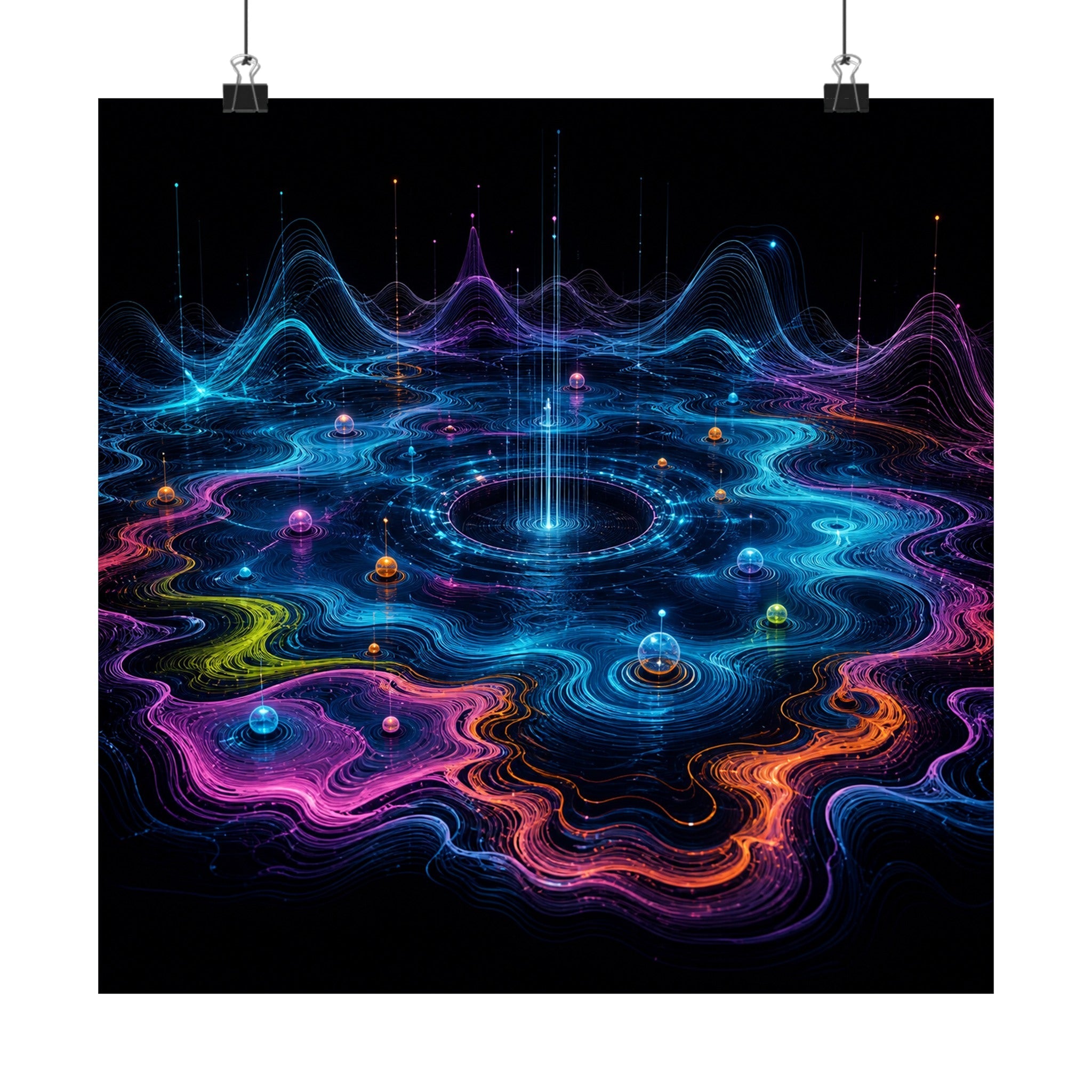 Pale Signal Reservoir original TrendTap art print displayed with binder clips