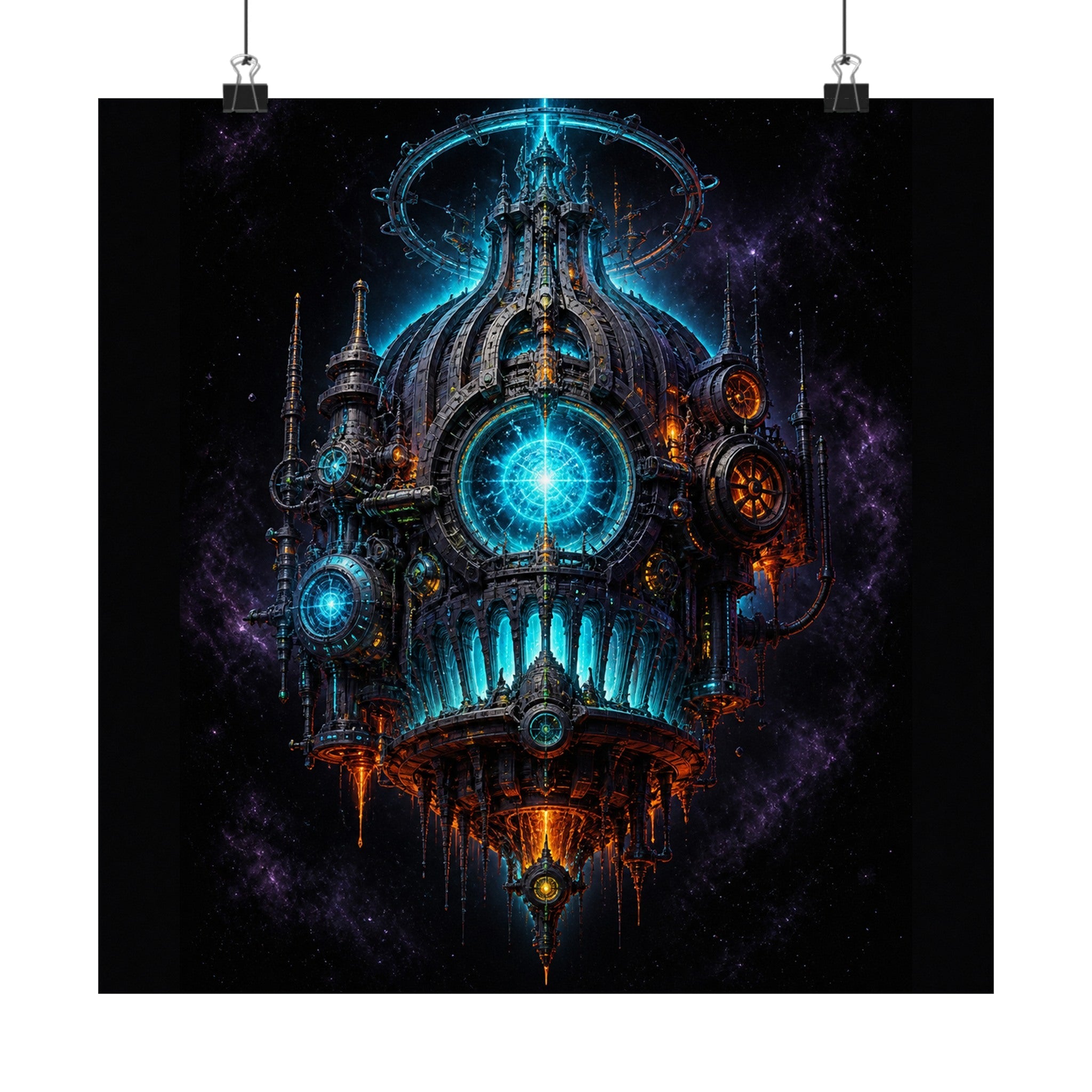 Pressure Cathedral original TrendTap art print displayed with binder clips