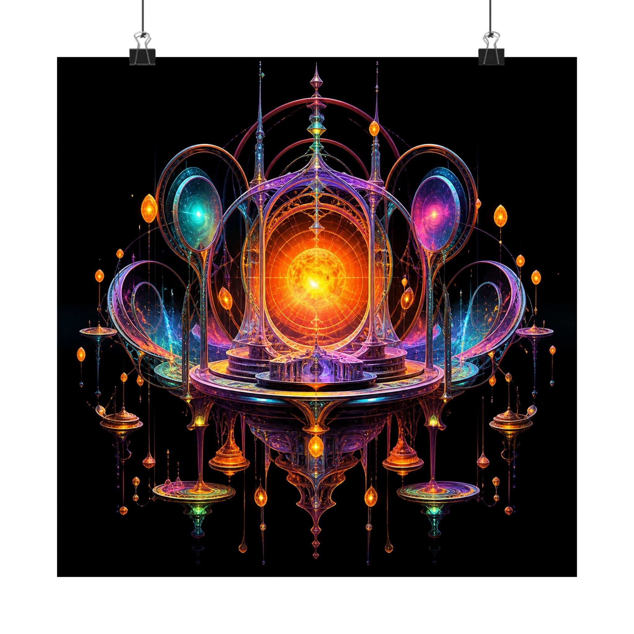 Saffron Void Observatory original TrendTap art print displayed with binder clips