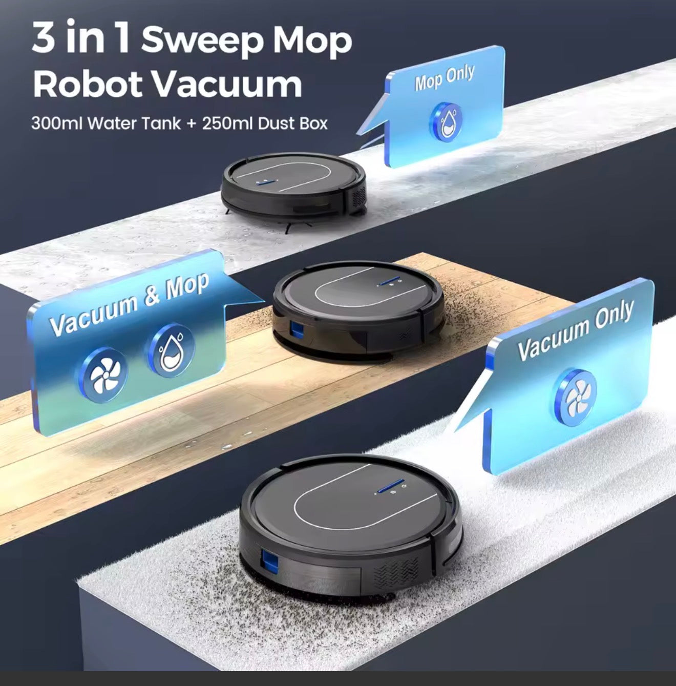 TrendTap SmartClean 3-in-1 robot vacuum sweep mop feature graphic