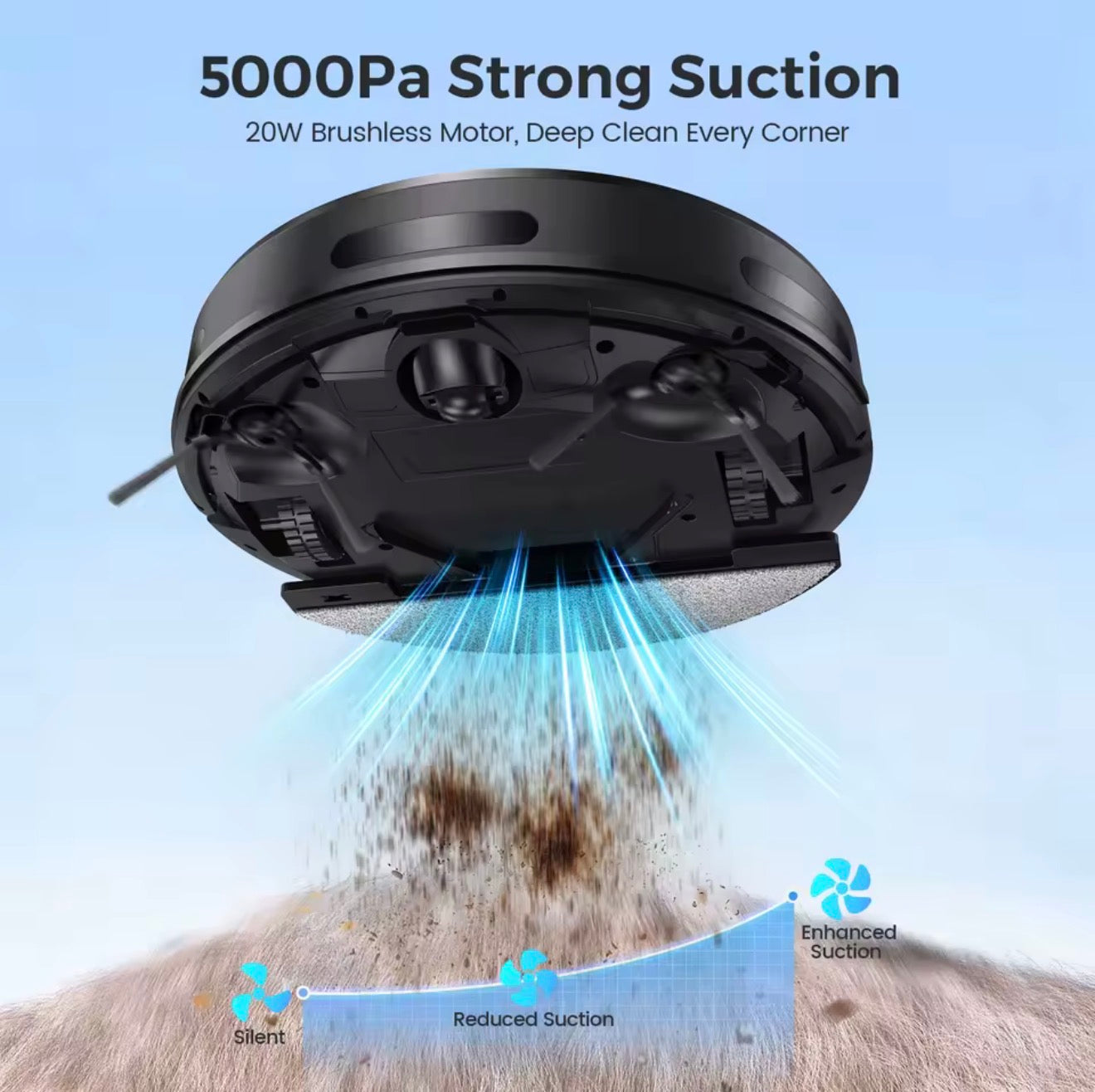 TrendTap SmartClean robot vacuum showing 5000Pa suction