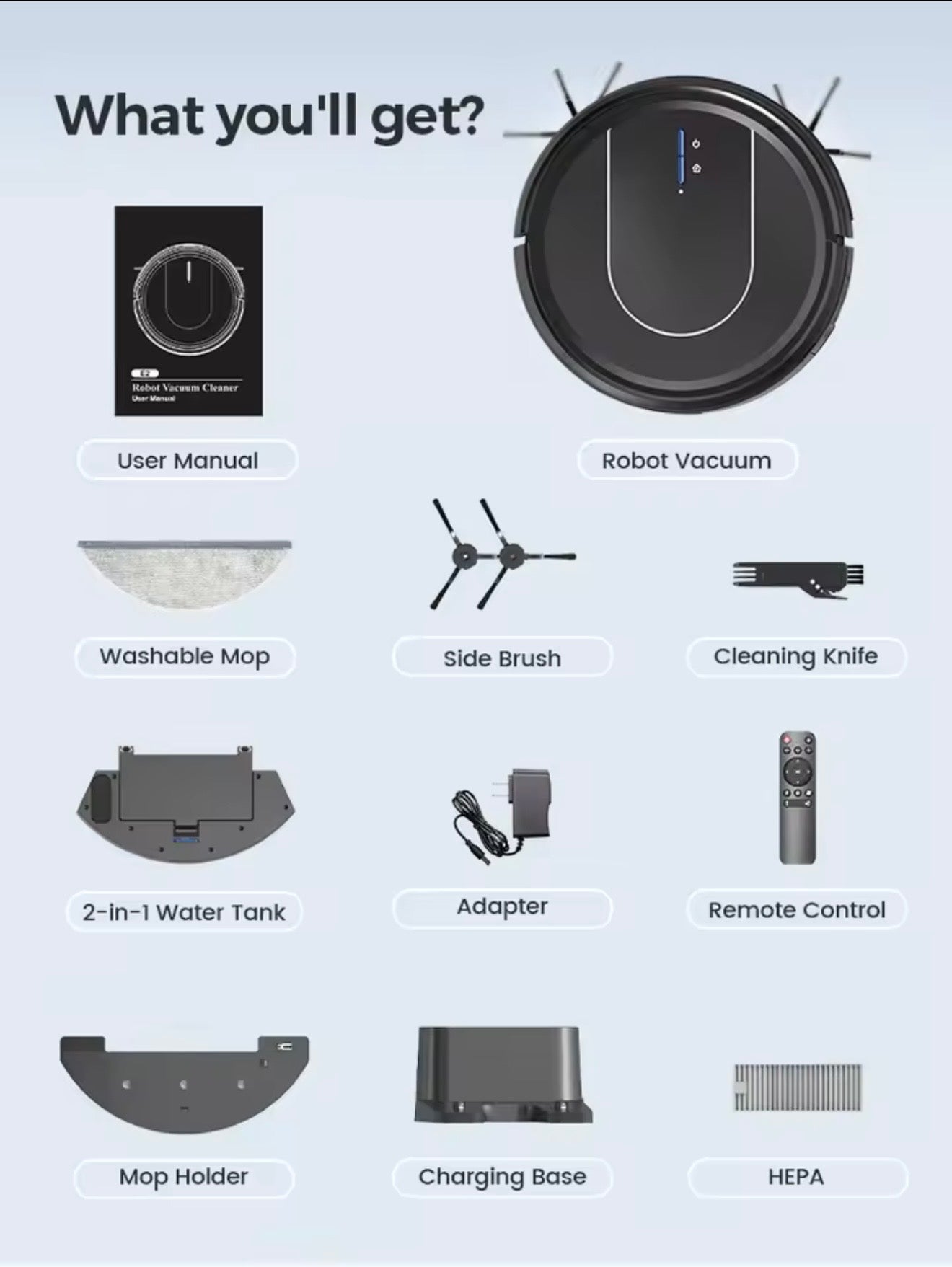 TrendTap SmartClean robot vacuum included accessories graphic