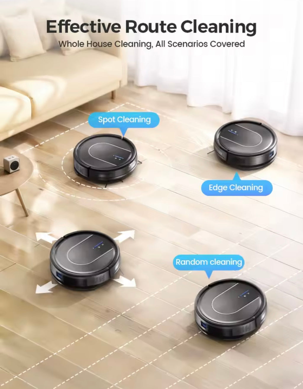 TrendTap SmartClean robot vacuum route cleaning modes graphic