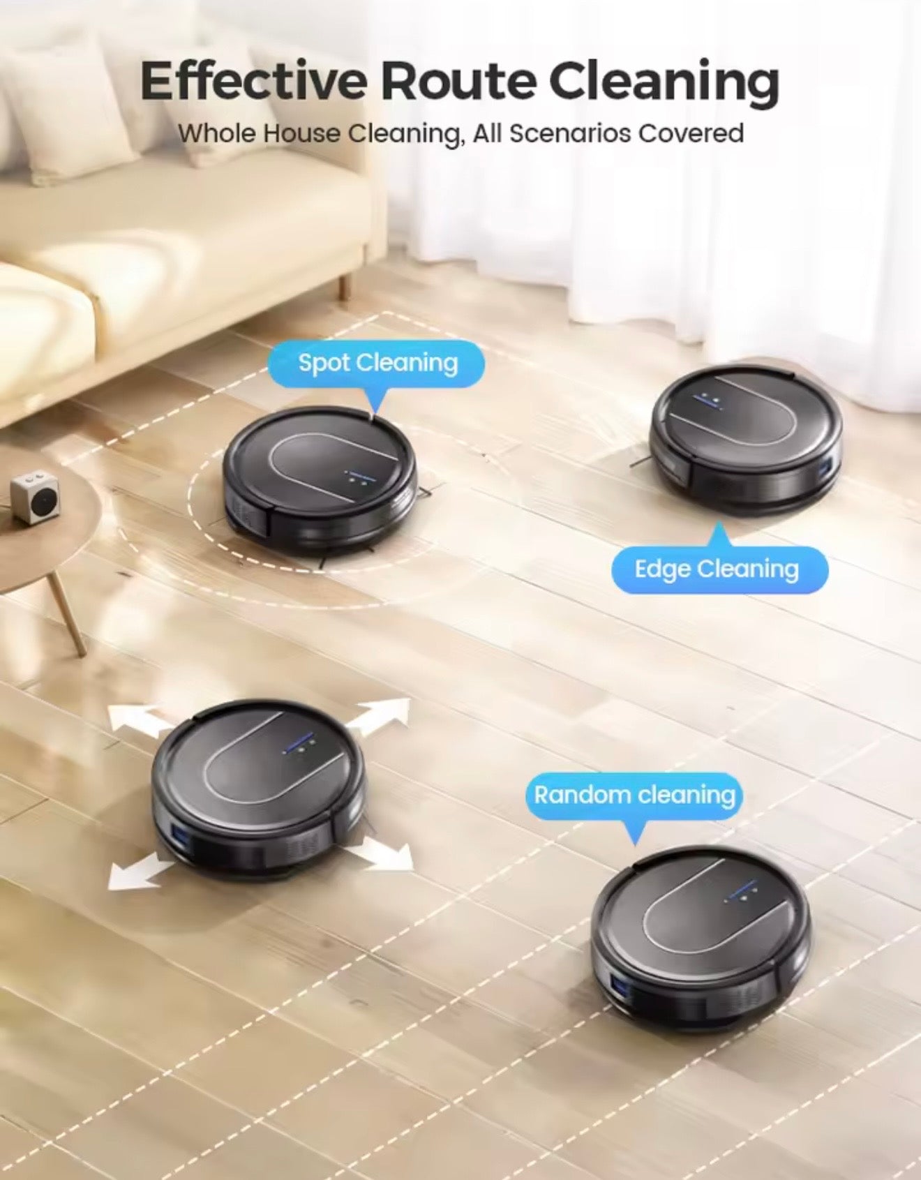 TrendTap SmartClean robot vacuum route cleaning modes graphic