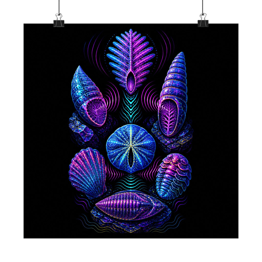 Ultraviolet Fossil Choir original TrendTap art print displayed with binder clips