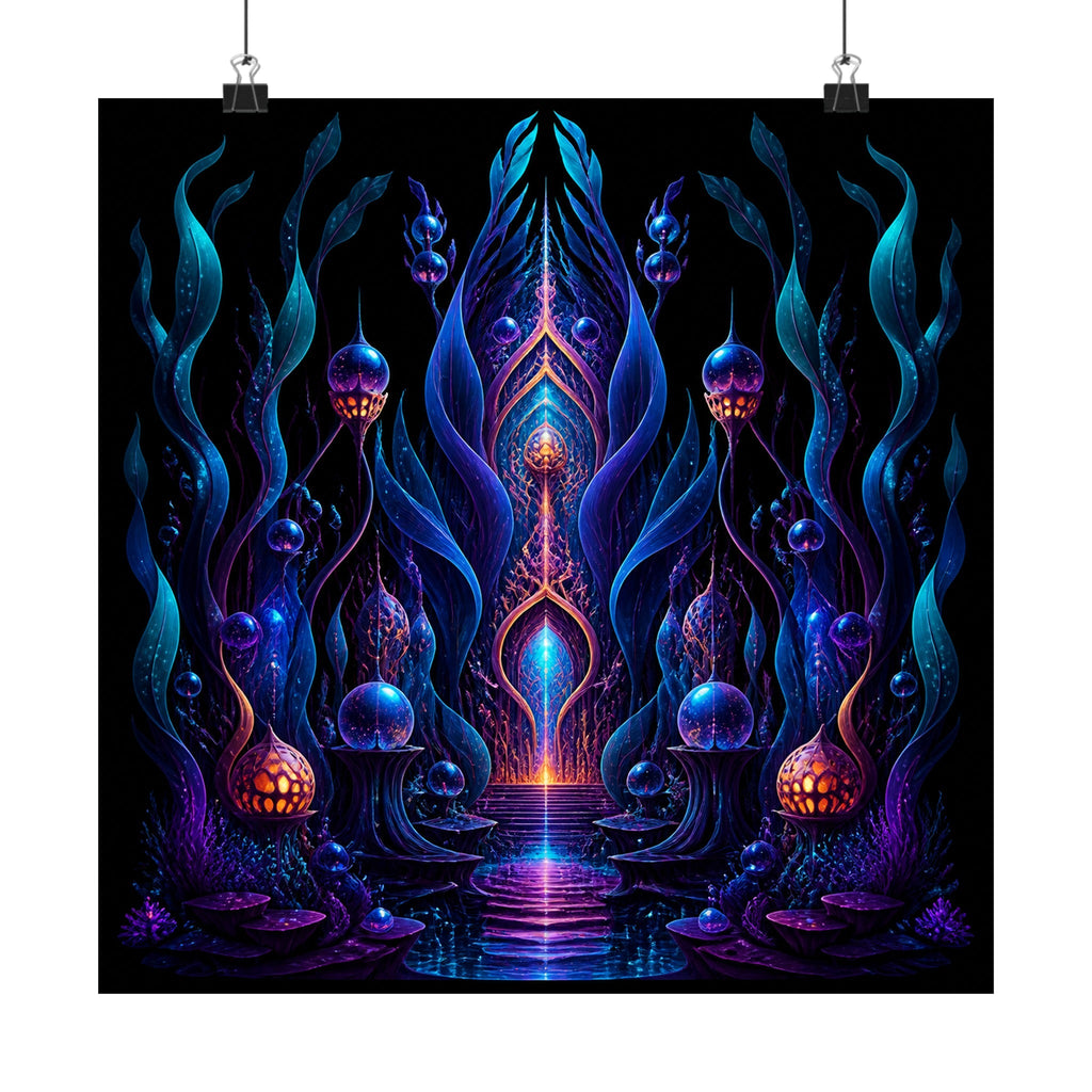 Ultraviolet Kelp Cathedral original TrendTap art print displayed with binder clips