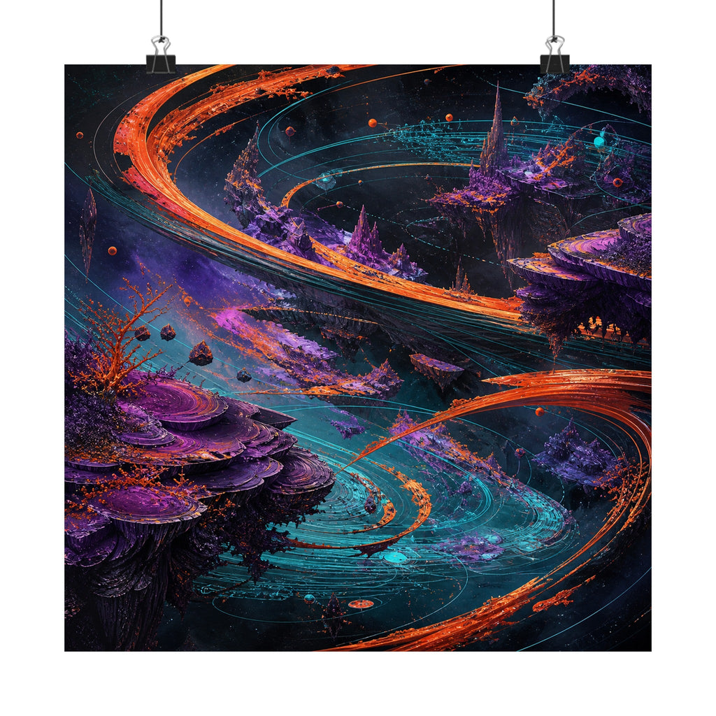 Vermilion Orbital Reef original TrendTap art print displayed with binder clips