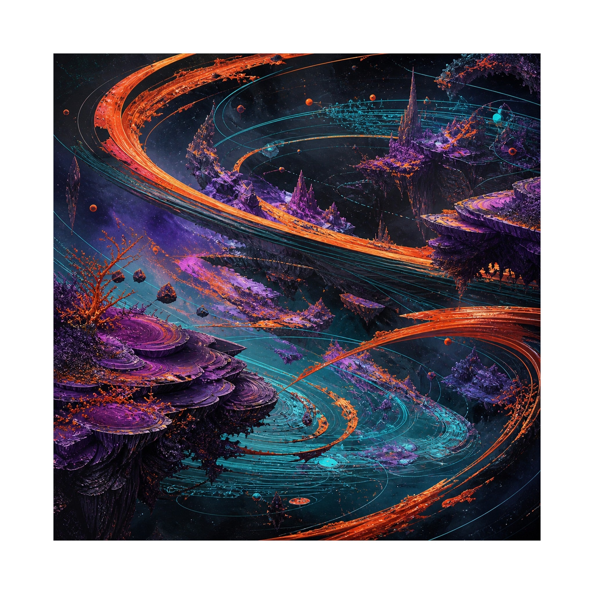 Vermilion Orbital Reef original TrendTap art print shown on a clean white display