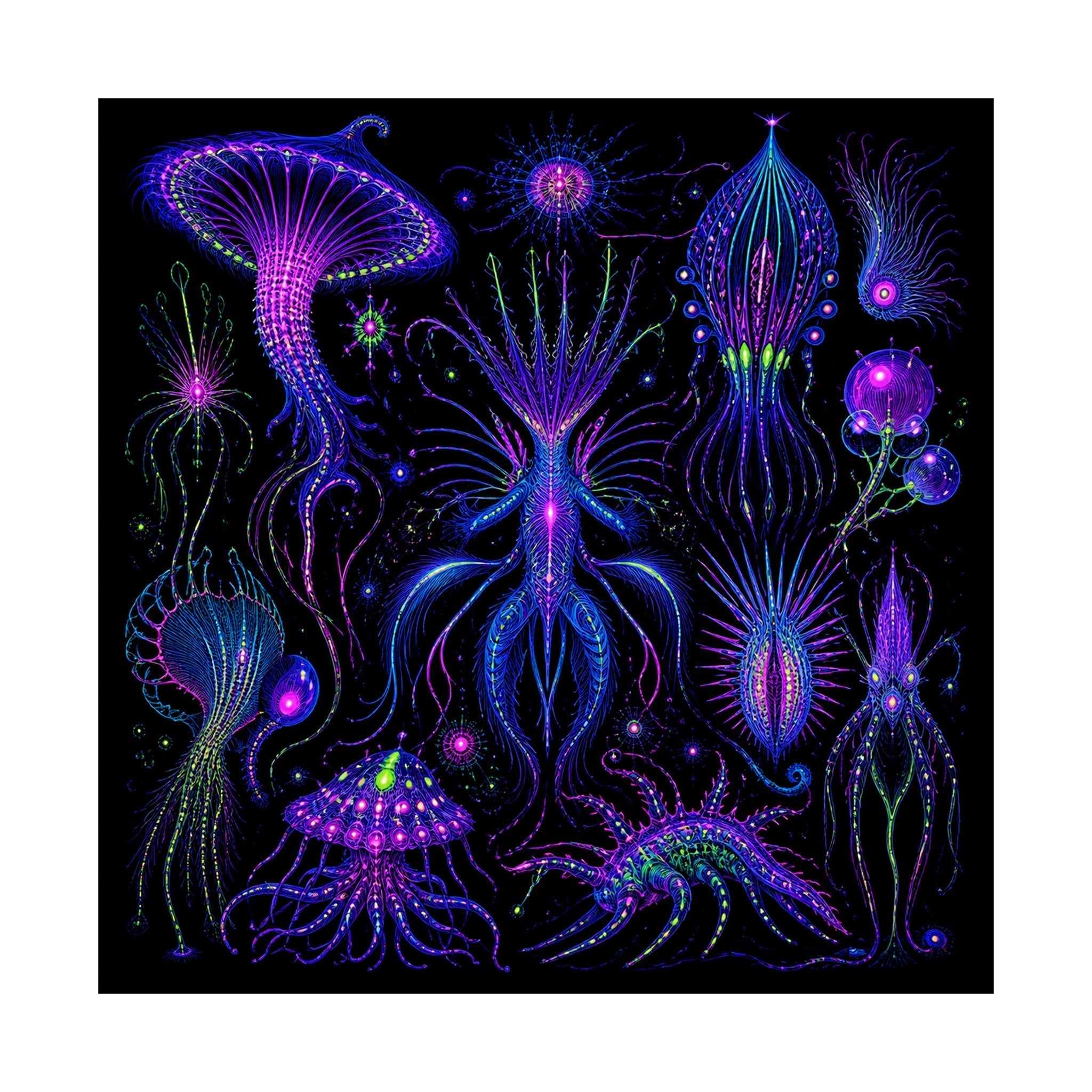 Ultraviolet Menagerie original psychedelic art print on a clean white background