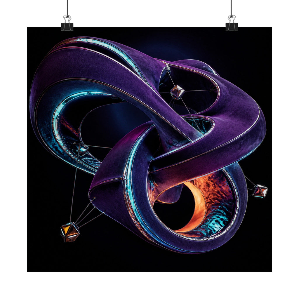 Velvet Causality satin art print displayed with black binder clips